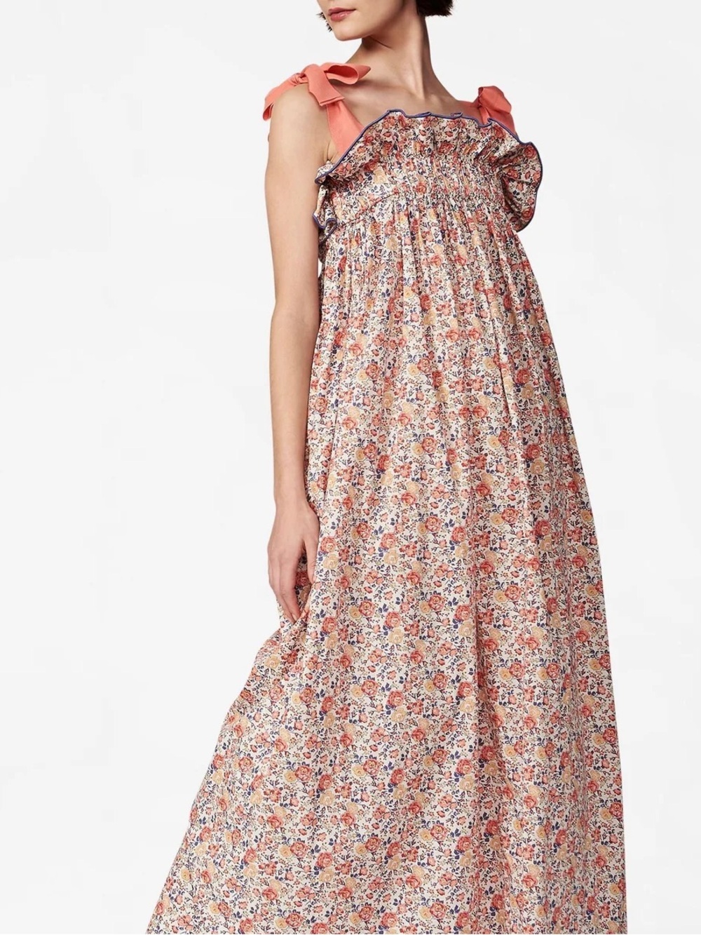 CASEY MARKS 100% Cotton Jaime Coral Floral Dress Size Large VGUC